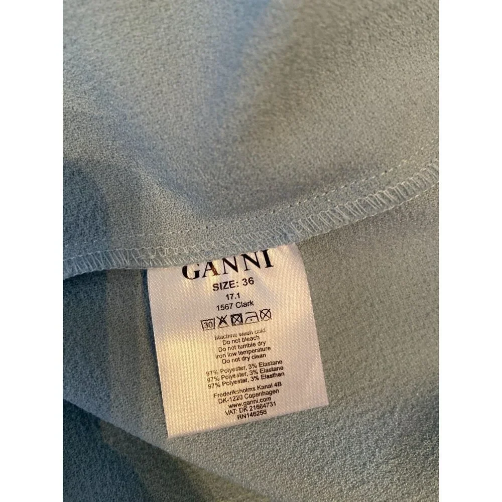 Ganni Clark Cold Shoulder Ruffle Midi Dress Sterling Blue Size 4